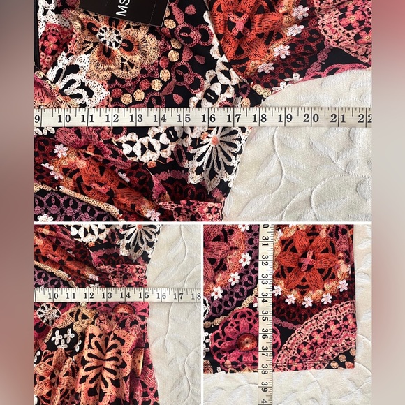 🆕 MSK Dress Women’s Medium Peach Berry Black Floral Faux Wrap NWT NEW - Picture 12 of 13